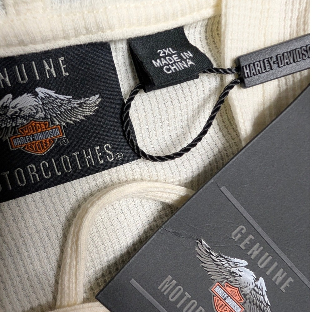 Harley-Davidson Cream Skull Rhinestone Waffle Knit Lace Up Henley Hoodie NWT 2XL - Picture 5 of 10